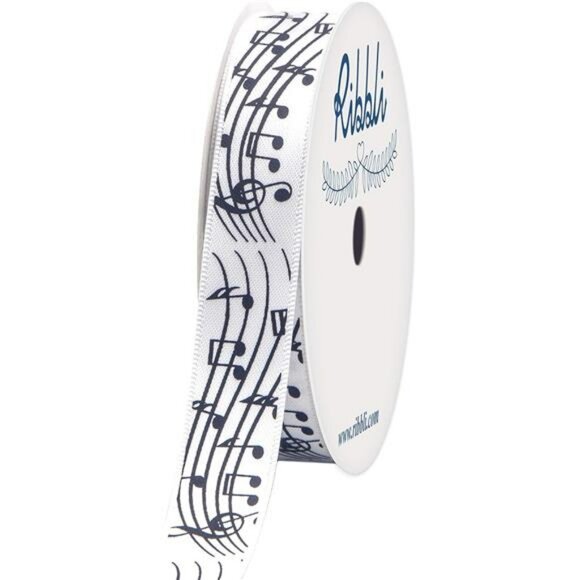 White Black Musical Notes Satin Ribbon 5 8 Inch x 10 Yards for Crafts Wrapping - Picture 1 of 5